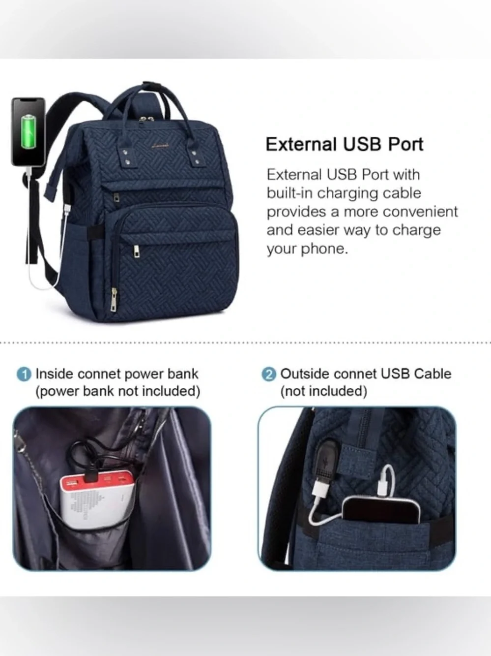 Lovevook Viola Ⅱ Laptop Backpack with Separate Laptop Compartment | Quilted Navy